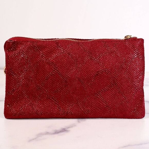 Liz 3 Compartment Crossbody Bag Metallic Crimson - Picture 1 of 6
